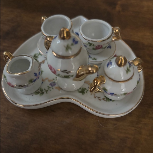 Floral Miniature Tea Set with Gold Accents - Picture 2 of 6
